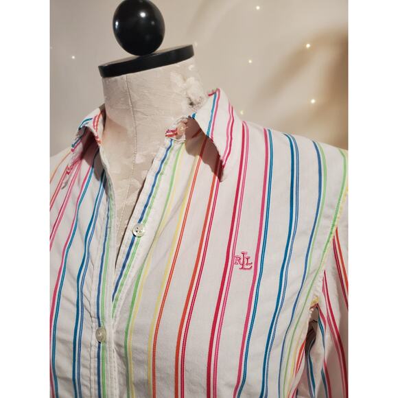 Lauren Ralph Lauren Womens Rainbow Stripe Button Shirt Size MP Career Pride Work - Picture 3 of 10